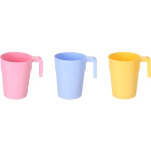 Lamsa Plast Plastic Water Mug Set, 3 Pieces, 300 ml - Multicolor