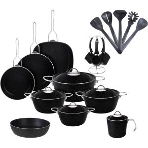 Vision Granite Pot Set, 23 Pieces - Black
