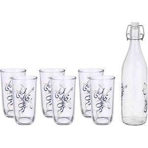 Zinnia Glass Juice Bottle with Cups Set, 7 Pieces - Clear