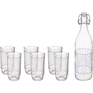Zinnia Glass Juice Bottle with Cups Set, 7 Pieces - Clear