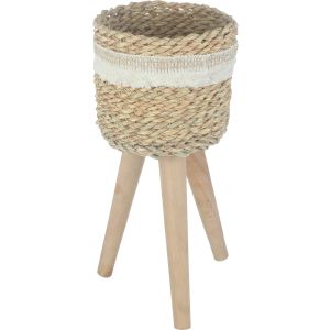 RoseWood Wooden Stand With Halfa Plant Pot, 45×20 Cm - Beige