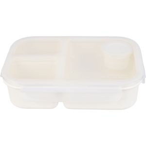 LocknLock Plastic Lunch Box with Lid, 3 Eyes, 980 ml - White