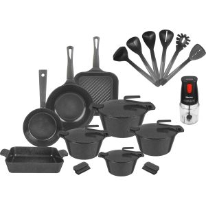 Pyrex Artisan Granite Pots Set, 21 Pieces, Plus a Free Mienta Cutter - Black