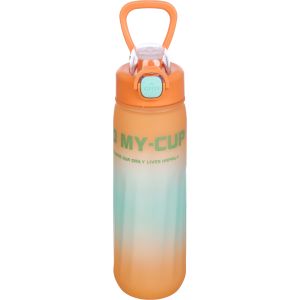 Plastic Sport Water Bottle, with Straw, 800 ml - Orange Green