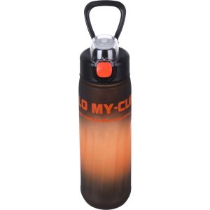 Plastic Sport Water Bottle, with Straw, 800 ml - Black Orange