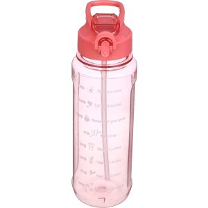 Plastic Sport Water Bottle, with Straw, 1 litre - Pink
