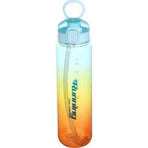 Plastic Sport Water Bottle, with Straw, 1 litre - Multicolor