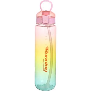 Plastic Sport Water Bottle, with Straw, 1 litre - Multicolor