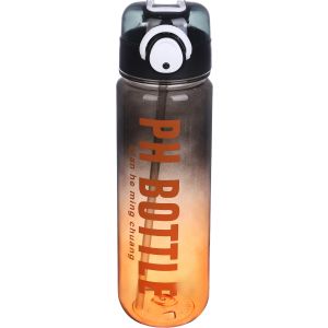 Plastic Sport Water Bottle, with Straw, 800 ml - Black Orange