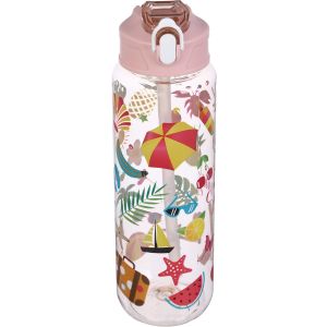 Plastic Sport Water Bottle, with Straw, 800 ml - Rose