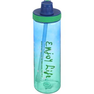 Plastic Sport Water Bottle, with Straw, 1 litre - Blue Green