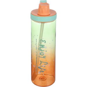Plastic Sport Water Bottle, with Straw, 1 litre - Orange Green