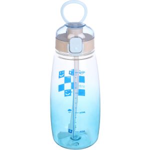 Plastic Sport Water Bottle, with Straw, 1.1 litre - Light Blue Beige