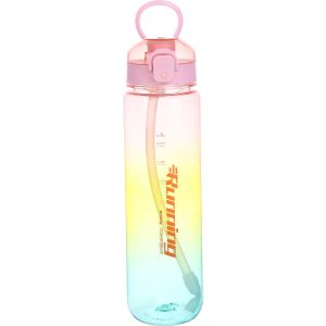 Plastic Sport Water Bottle, with Straw, 1 litre - Multicolor