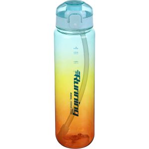 Plastic Sport Water Bottle, with Straw, 1 litre - Multicolor