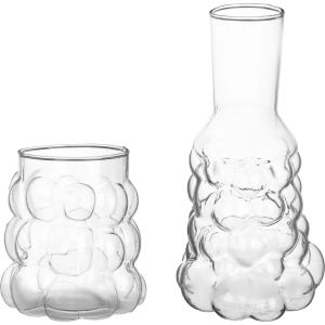 ELMAS Glass Glass Bottle, 1500 ml, with Glass Cup, 500 ml - Clear