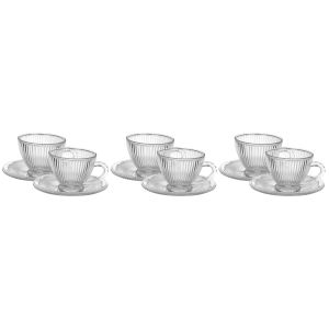 Galaxy Glass Tea Mug with Saucer Set, 12 Pieces, 210 ml - Clear