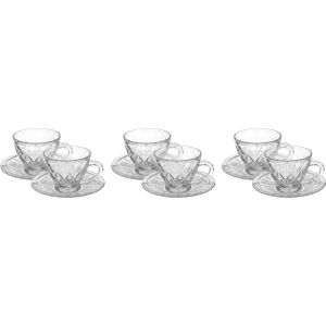 Galaxy Glass Tea Mug with Saucer Set, 12 Pieces, 210 ml - Clear