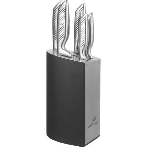 Group Tiger Stainless Steel Knife Set, 5 Pieces, with Stand - Silver Black