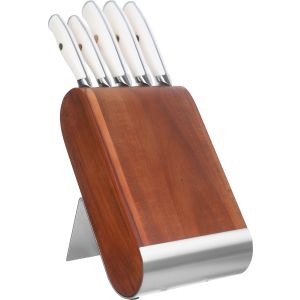 Group Tiger Stainless Steel Knife Set, 5 Pieces, with Stand - White Silver