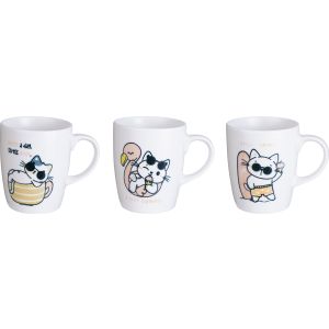 Lotus Dream Porcelain Mug Set, 3 Pieces, 300 ml - Multicolor