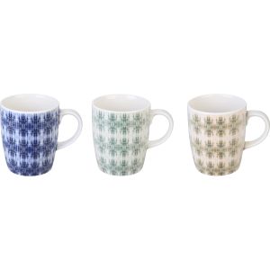 Lotus Porcelain Mug Set, 3 Pieces, 300 ml - Multicolor