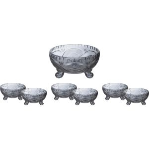 Glass Dessert Bowls Set, 7 Pieces - Clear Black