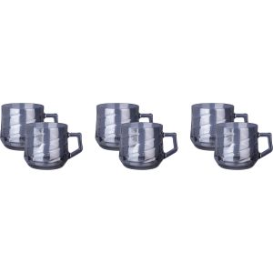 Glass Mug Set, 6 Pieces, 200 ml - Grey