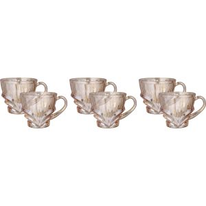 Glass Mug Set, 6 Pieces, 200 ml - Light Brown