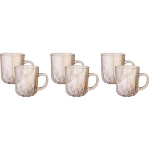 Glass Mug Set, 6 Pieces, 230 ml - Light Brown