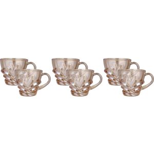 Glass Mug Set, 6 Pieces, 200 ml - Light Brown
