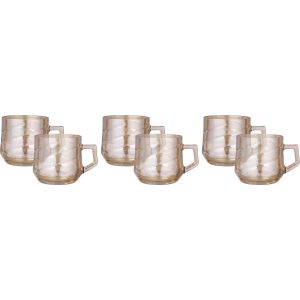 Glass Mug Set, 6 Pieces, 200 ml - Light Brown