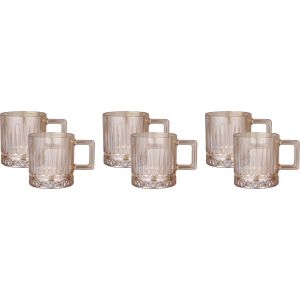 Glass Mug Set, 6 Pieces, 205 ml - Light Brown