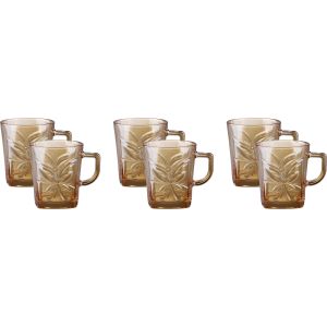 Glass Mug Set, 6 Pieces, 270 ml - Light Brown