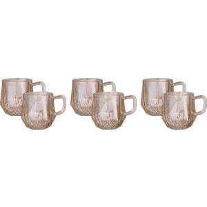 Glass Mug Set, 6 Pieces, 280 ml - Light Brown