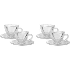 Galaxy Glass Tea Mug and Saucer Set, 8 Pieces, 180 ml - Clear