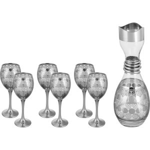 Snabel Glass Juice with Bottle Set, 7 Pieces - Clear Silver