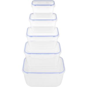 Lock & Fresh Plastic Rectangular Refrigerator Box Set, 5 Pieces - Clear Blue