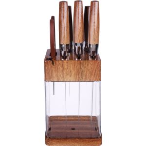 Falmer Stainless Steel Knife Set, 6 Pieces, with Stand - Silver Beige