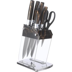 Daodao Stainless Steel Knife Set, Bakelite Handle, 6 Pieces, with Plastic Stand - Black Silver