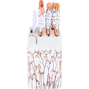 Falmer Stainless Steel Knife Set, Bakelite Handle, 6 Pieces, with Plastic Stand - White Copper