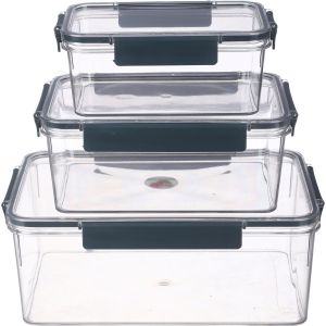 Falmer Acrylic Refrigerator Box, with Clip Lid, 3 Pieces - Clear Dark Turquoise
