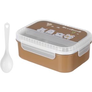 Falmer Plastic Lunch Box with Clip Lid, Stainless Steel Core, 14×20 cm - Brown Clear