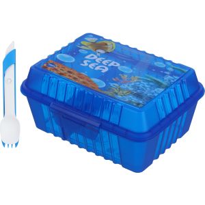 Max Plast Plastic Lunch Box with Spoon and Fork, 2 Eyes, 1.7 Liter - Blue