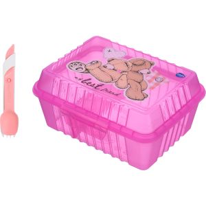Max Plast Plastic Lunch Box with Spoon and Fork, 2 Eyes, 1.7 Liter - Fuchsia