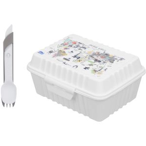 Max Plast Plastic Lunch Box with Spoon and Fork, 2 Eyes, 1.7 Liter - White