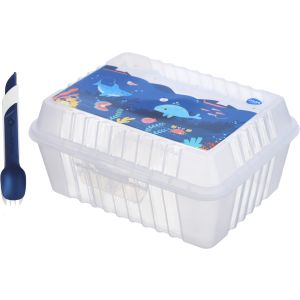 Max Plast Plastic Lunch Box with Spoon and Fork, 2 Eyes, 1 Liter - Clear