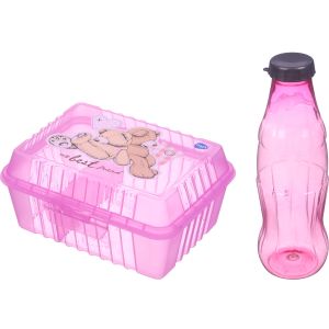 Max Plast Plastic Lunch Box Set with Bottle, 2 Eyes, 1 Liters - Fuchsia