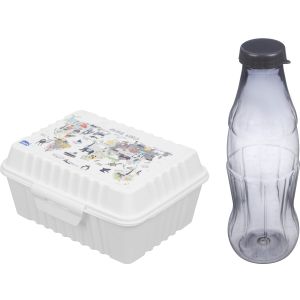 Max Plast Plastic Lunch Box Set with Bottle, 2 Eyes, 1 Liters - White Grey