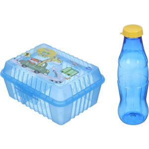 Max Plast Plastic Lunch Box Set with Bottle, 2 Eyes, 1 Liters - Blue
